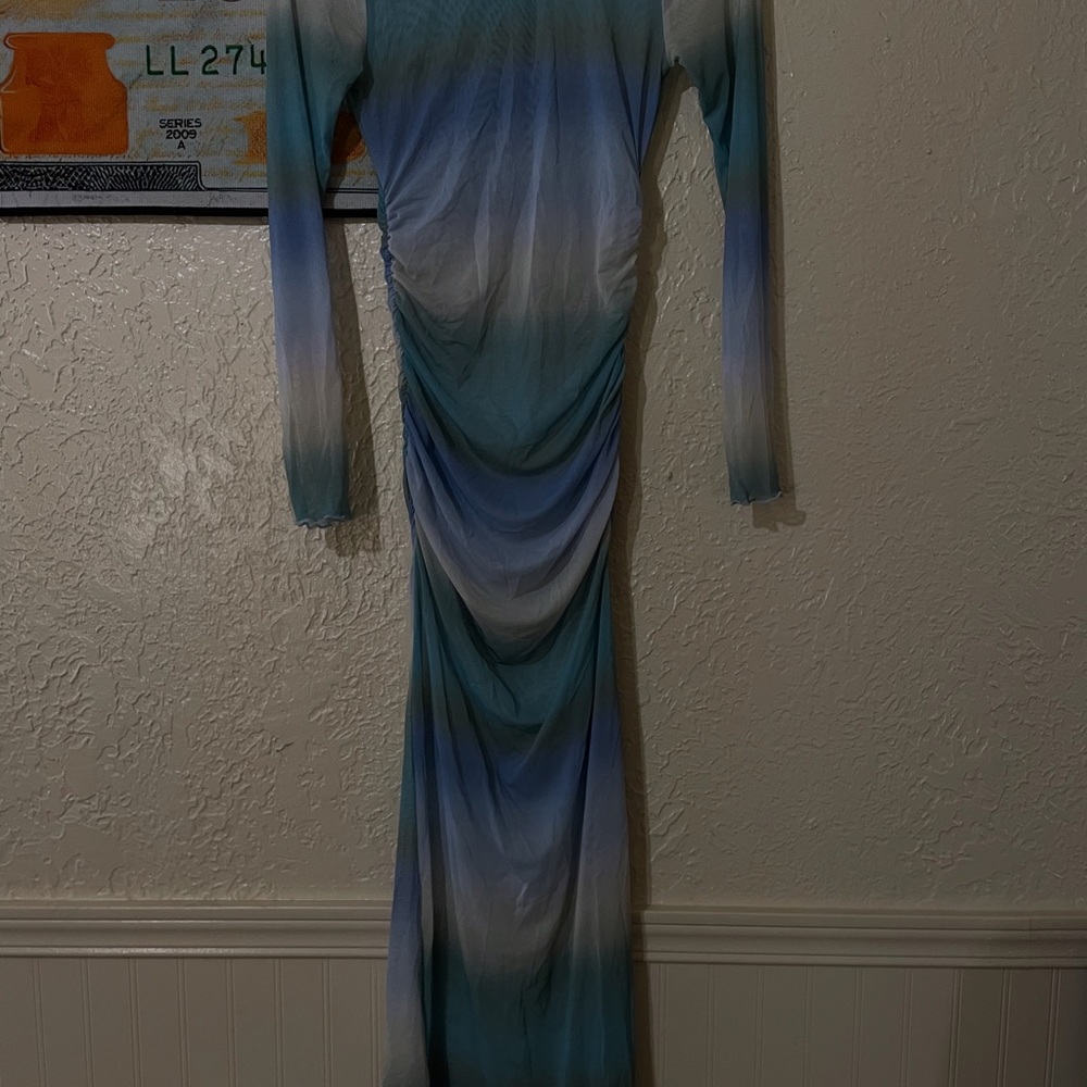 Elegant Blue Ombre Long Sleeve Dress